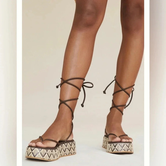 ! NEW ANTHROPOLOGIE woven platform tie up sandals - Picture 2 of 5